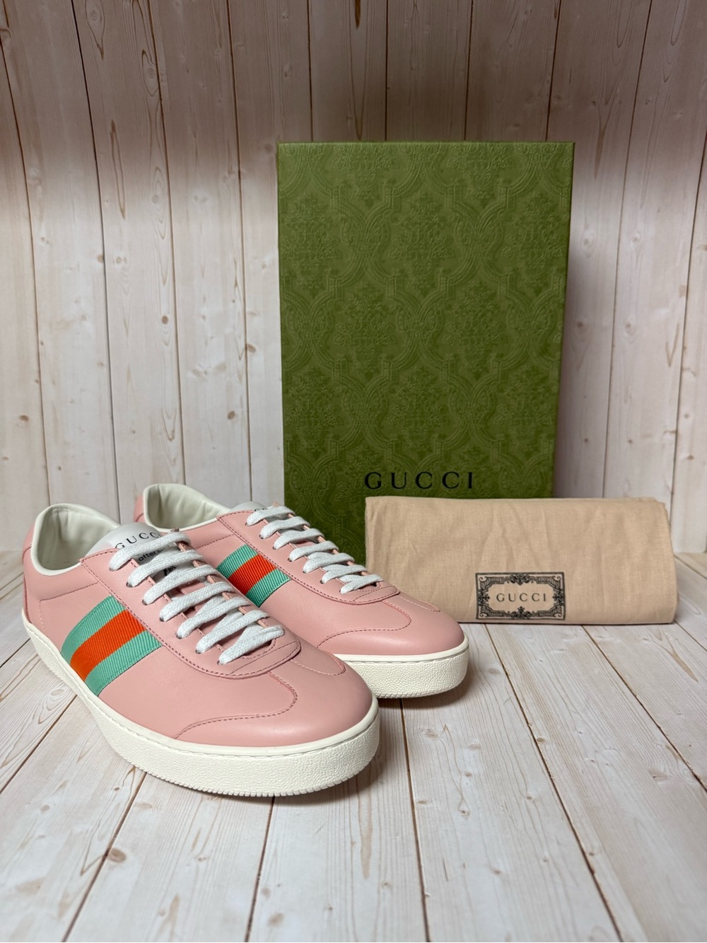 Gucci Micro Soft Leather Web Sneaker Perfect Pink Sz 38.5 / 8.5